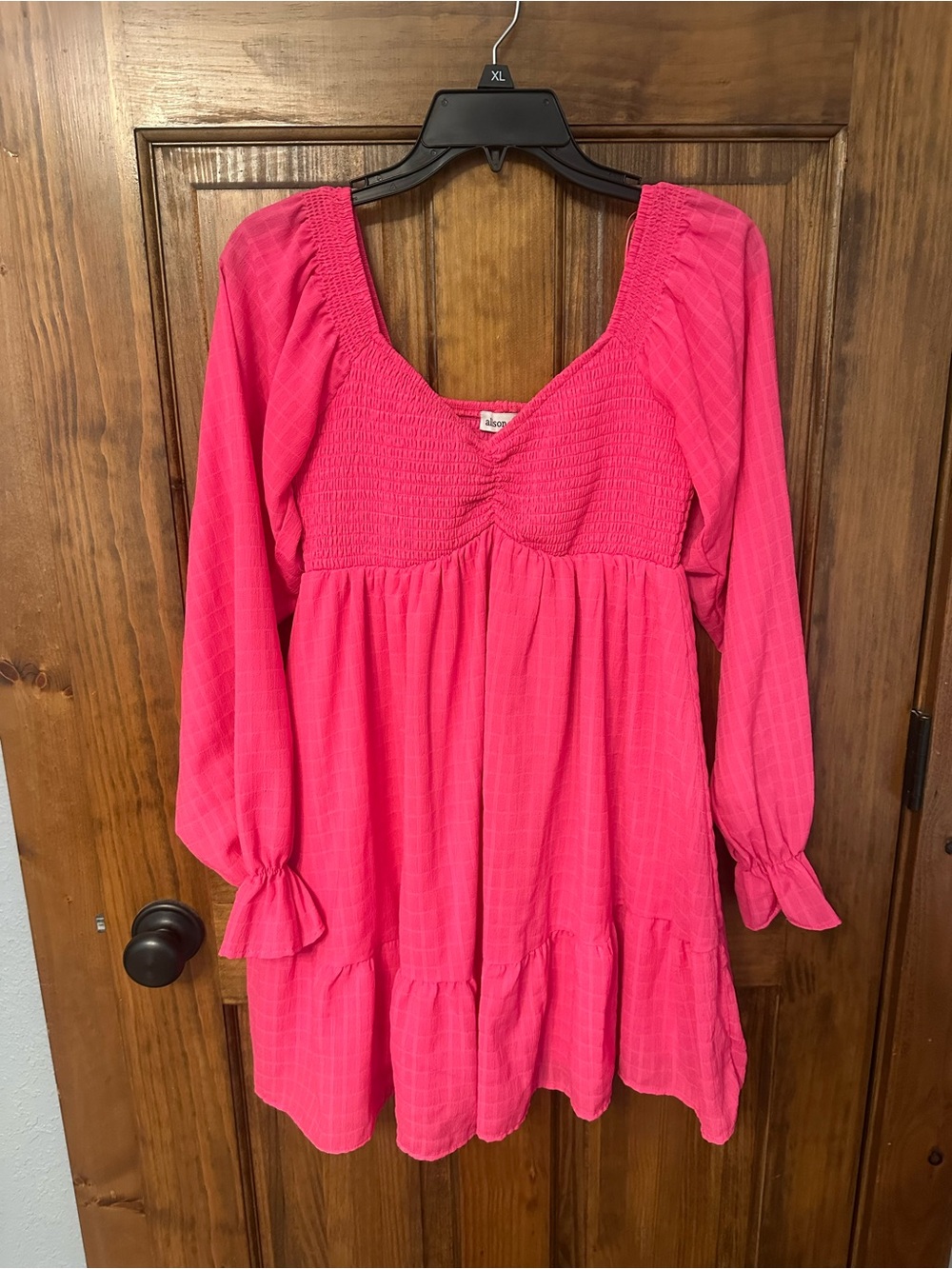 Allison & Kelly Women's Pink Smocked Babydoll Long-Sleeve Dress